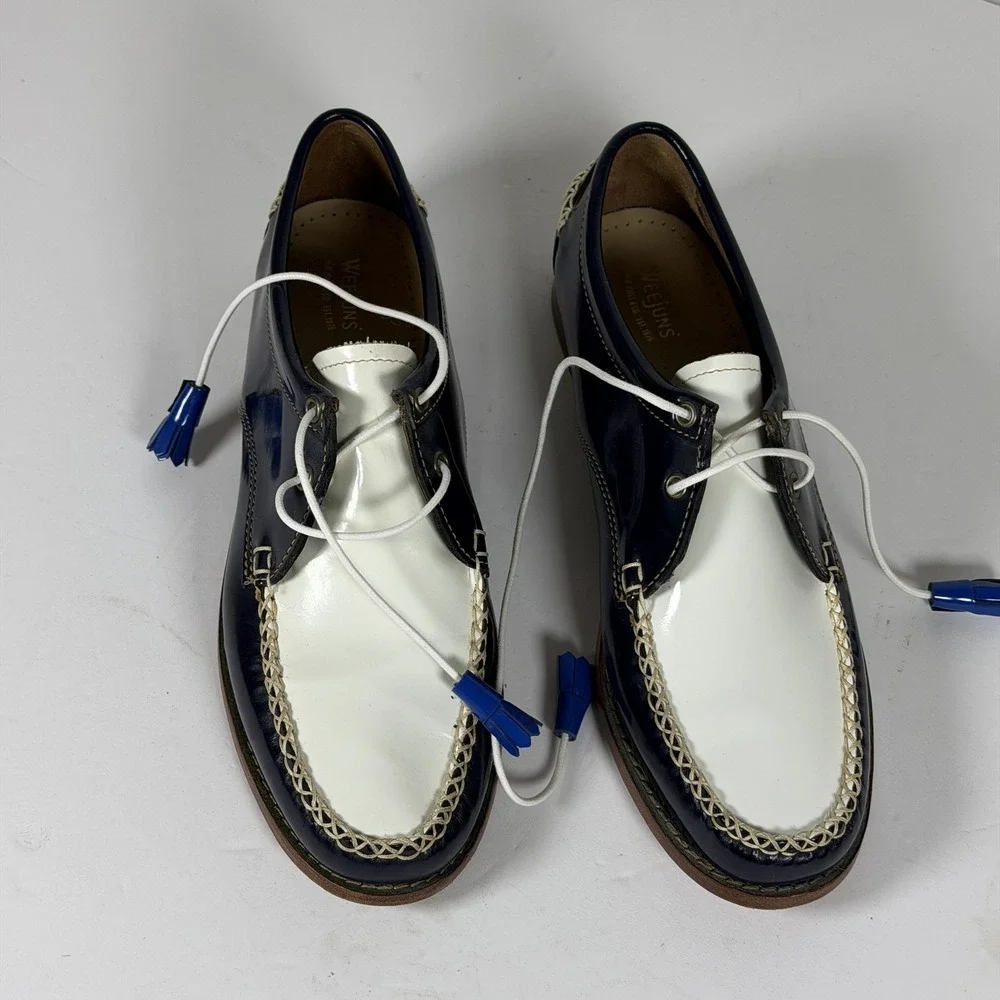 G.H. Bass & Co. Weejuns Men's Navy White Patent Leather Boat Shoes Size 10 M F-1